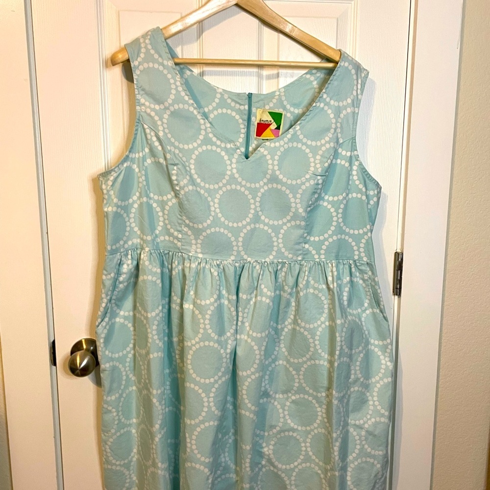 Fervour blue sleeveless dress w/ white dot rings pattern & pockets plus sz 3x